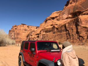 Red Beautyway Tours jeep and my niece in Canyon de Chelly