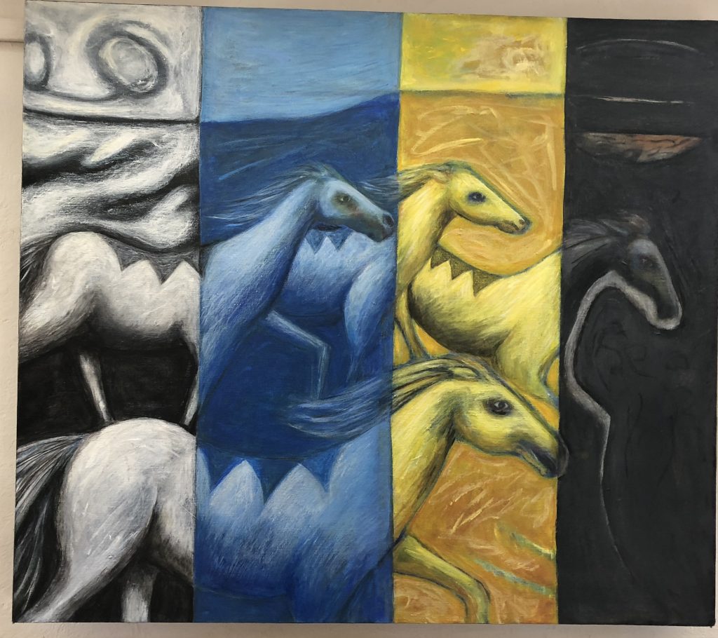 Gloria Emerson's painting of horses loping through the seasons